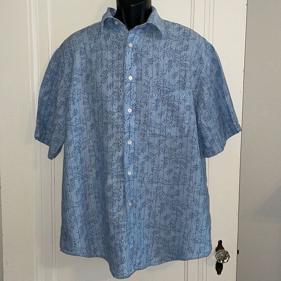Turnbury light blue linen shirt with vertical pinstripes - Picture 1 of 8